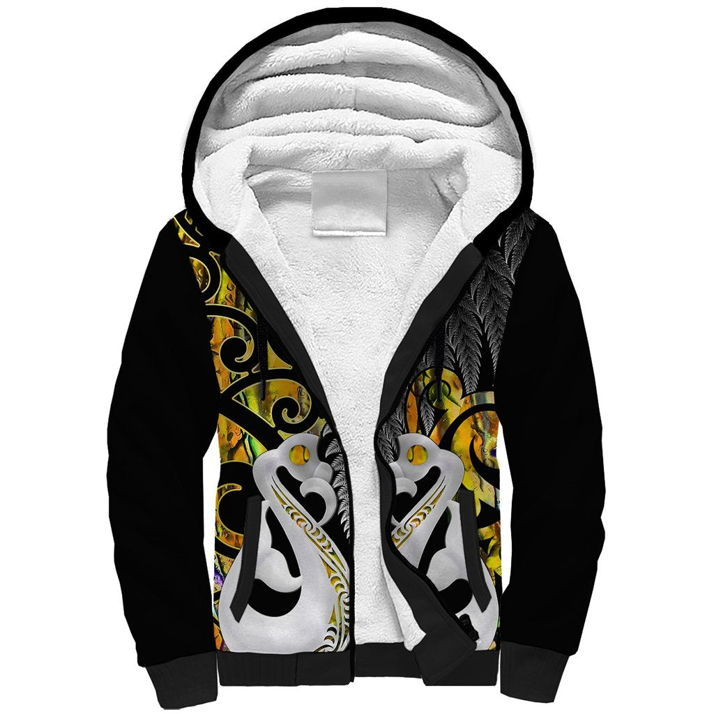 Personalised New Zealand Sherpa Hoodie Te Manaia Mangopare Maori And Fern Gold Style