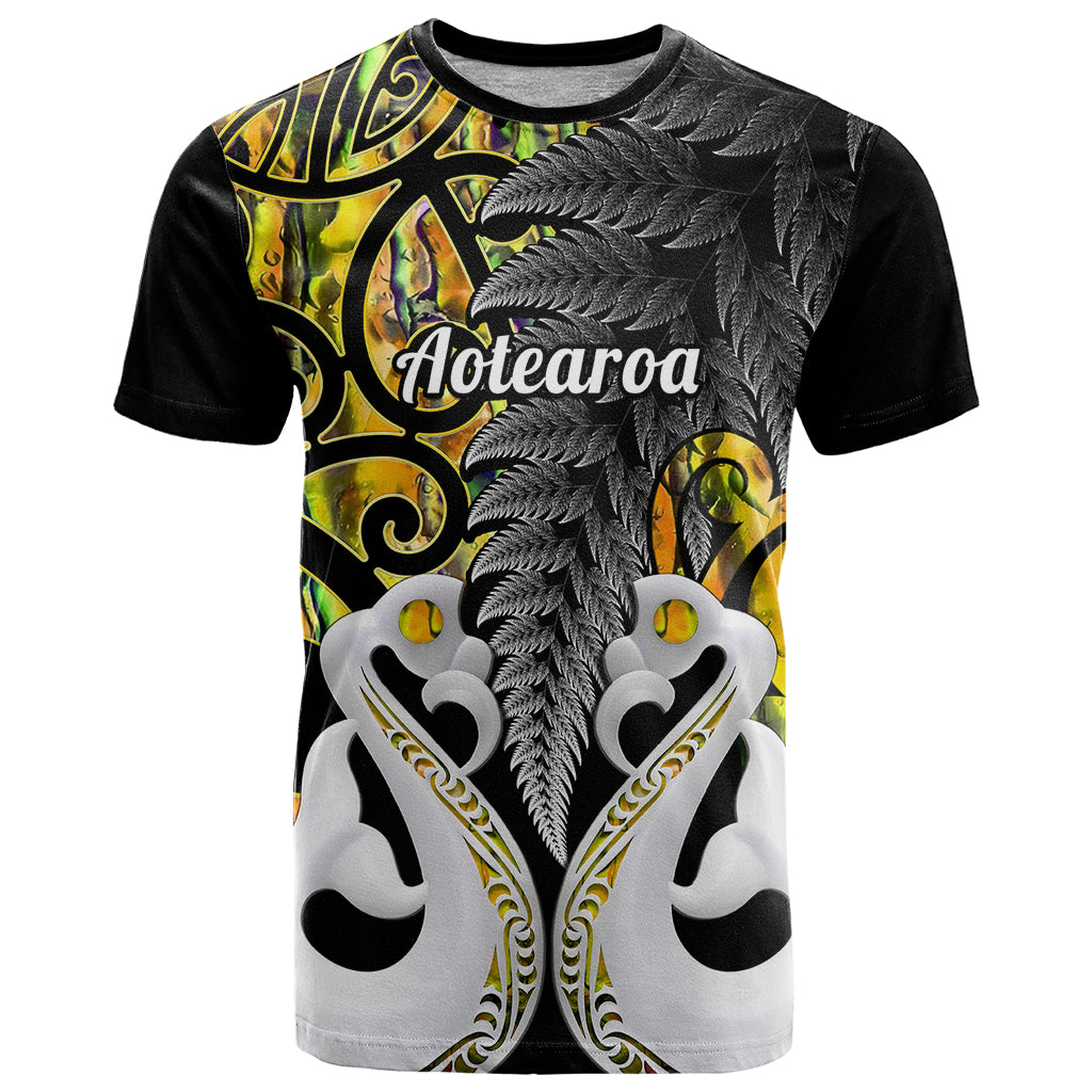 Personalised New Zealand T Shirt Te Manaia Mangopare Maori And Fern Gold Style