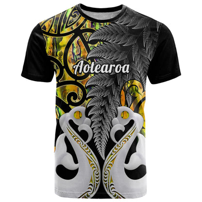 Personalised New Zealand T Shirt Te Manaia Mangopare Maori And Fern Gold Style