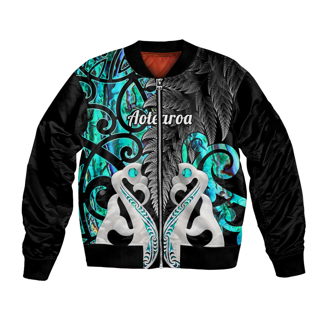 Personalised New Zealand Bomber Jacket Te Manaia Mangopare Maori And Fern Turquoise Style