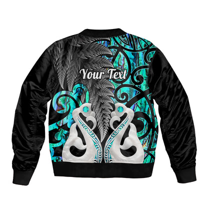 Personalised New Zealand Bomber Jacket Te Manaia Mangopare Maori And Fern Turquoise Style