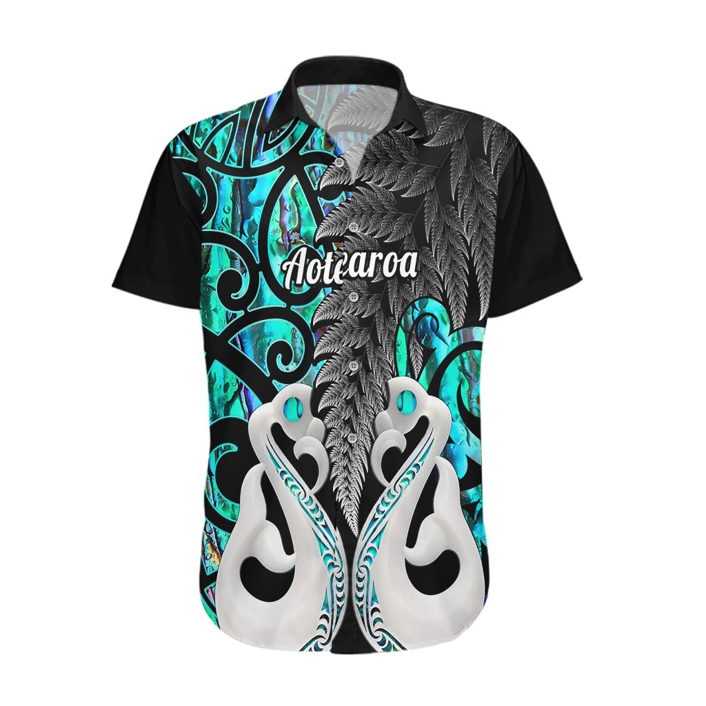 Personalised New Zealand Hawaiian Shirt Te Manaia Mangopare Maori And Fern Turquoise Style