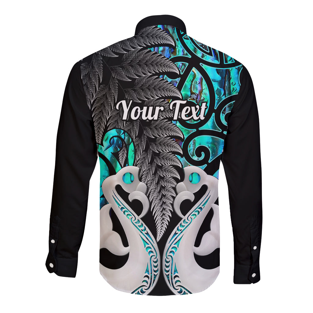 Personalised New Zealand Long Sleeve Button Shirt Te Manaia Mangopare Maori And Fern Turquoise Style