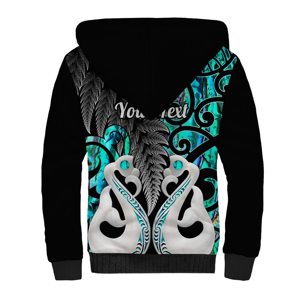 Personalised New Zealand Sherpa Hoodie Te Manaia Mangopare Maori And Fern Turquoise Style