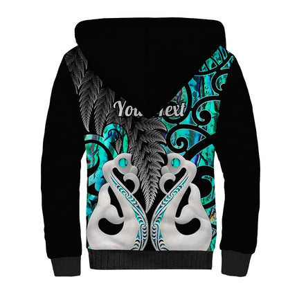 Personalised New Zealand Sherpa Hoodie Te Manaia Mangopare Maori And Fern Turquoise Style