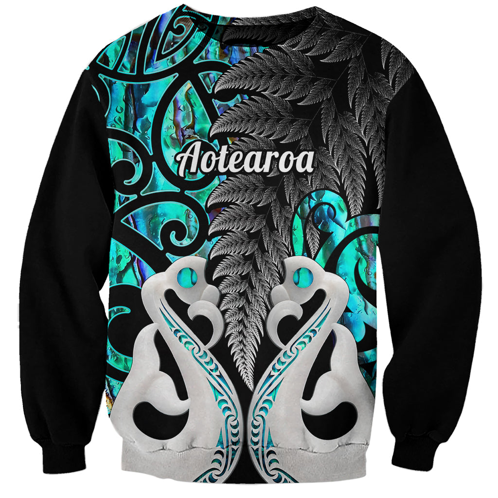 Personalised New Zealand Sweatshirt Te Manaia Mangopare Maori And Fern Turquoise Style