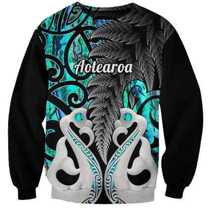 Personalised New Zealand Sweatshirt Te Manaia Mangopare Maori And Fern Turquoise Style