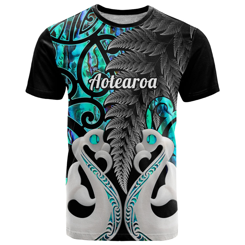 Personalised New Zealand T Shirt Te Manaia Mangopare Maori And Fern Turquoise Style