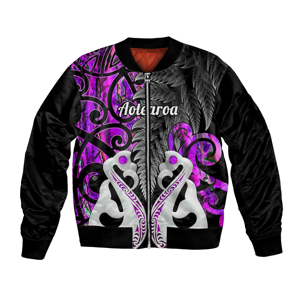 Personalised New Zealand Bomber Jacket Te Manaia Mangopare Maori And Fern Purple Style