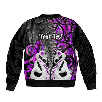 Personalised New Zealand Bomber Jacket Te Manaia Mangopare Maori And Fern Purple Style