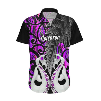 Personalised New Zealand Hawaiian Shirt Te Manaia Mangopare Maori And Fern Purple Style