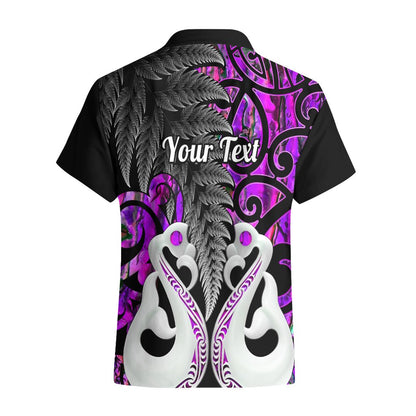 Personalised New Zealand Hawaiian Shirt Te Manaia Mangopare Maori And Fern Purple Style