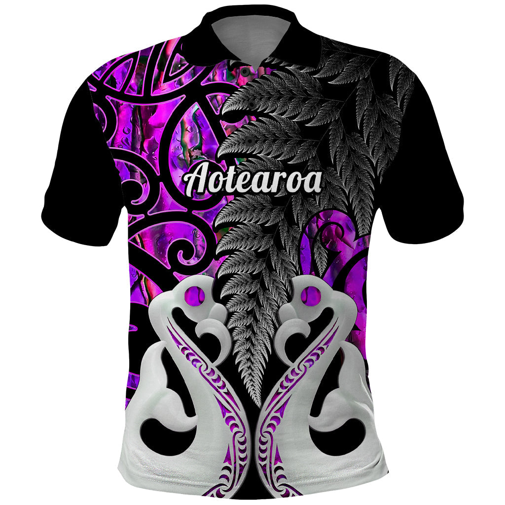 Personalised New Zealand Polo Shirt Te Manaia Mangopare Maori And Fern Purple Style
