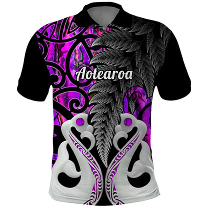 Personalised New Zealand Polo Shirt Te Manaia Mangopare Maori And Fern Purple Style
