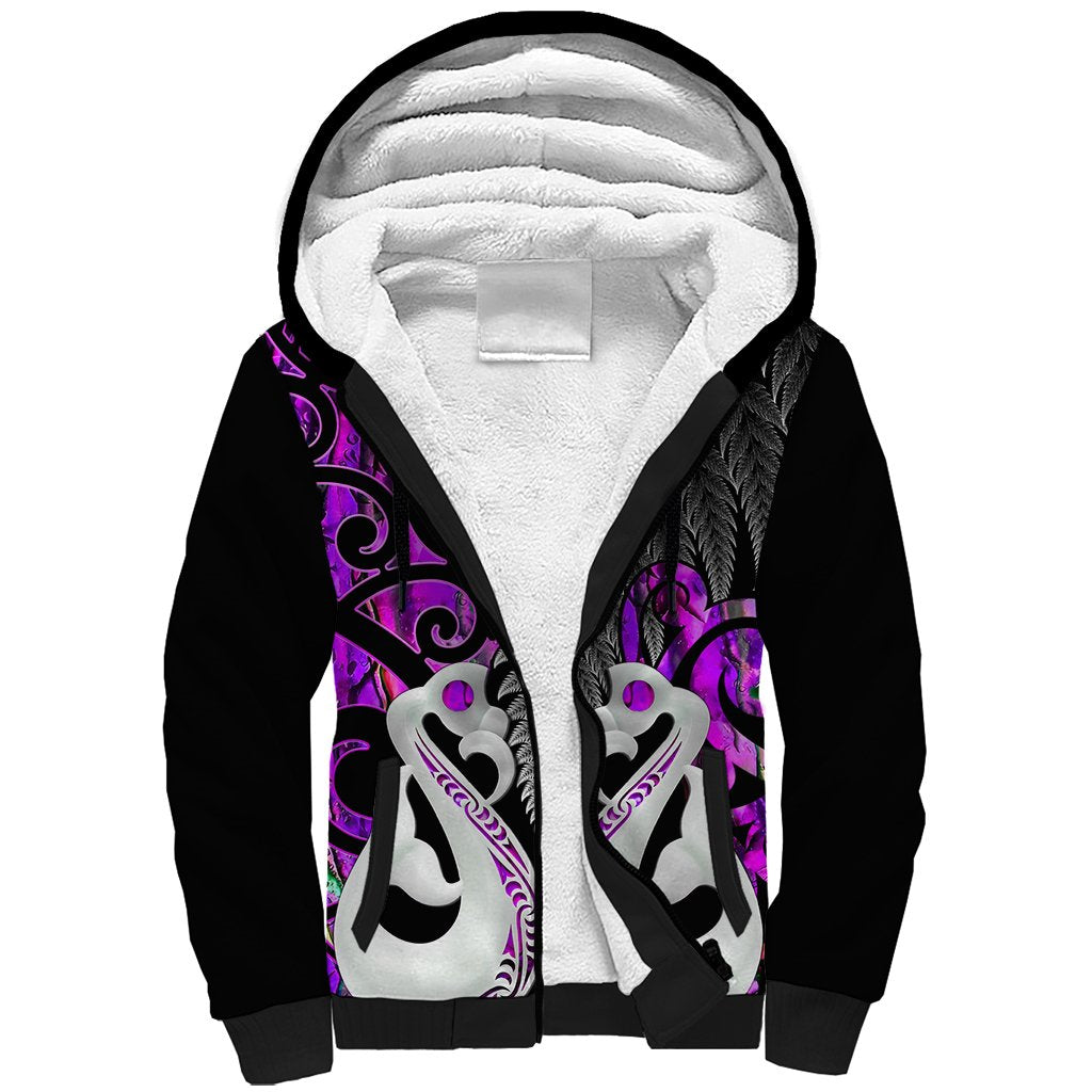 Personalised New Zealand Sherpa Hoodie Te Manaia Mangopare Maori And Fern Purple Style