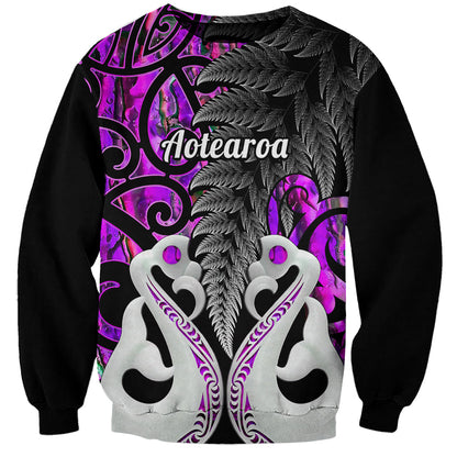 Personalised New Zealand Sweatshirt Te Manaia Mangopare Maori And Fern Purple Style