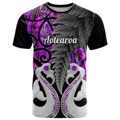 Personalised New Zealand T Shirt Te Manaia Mangopare Maori And Fern Purple Style