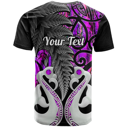 Personalised New Zealand T Shirt Te Manaia Mangopare Maori And Fern Purple Style