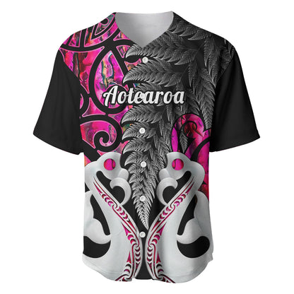 Personalised New Zealand Baseball Jersey Te Manaia Mangopare Maori And Fern Pink Style