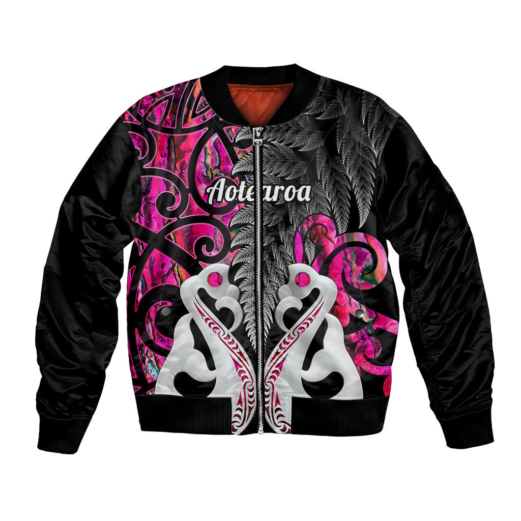 Personalised New Zealand Bomber Jacket Te Manaia Mangopare Maori And Fern Pink Style