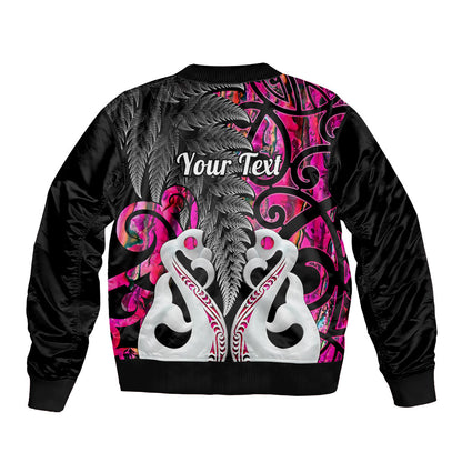 Personalised New Zealand Bomber Jacket Te Manaia Mangopare Maori And Fern Pink Style