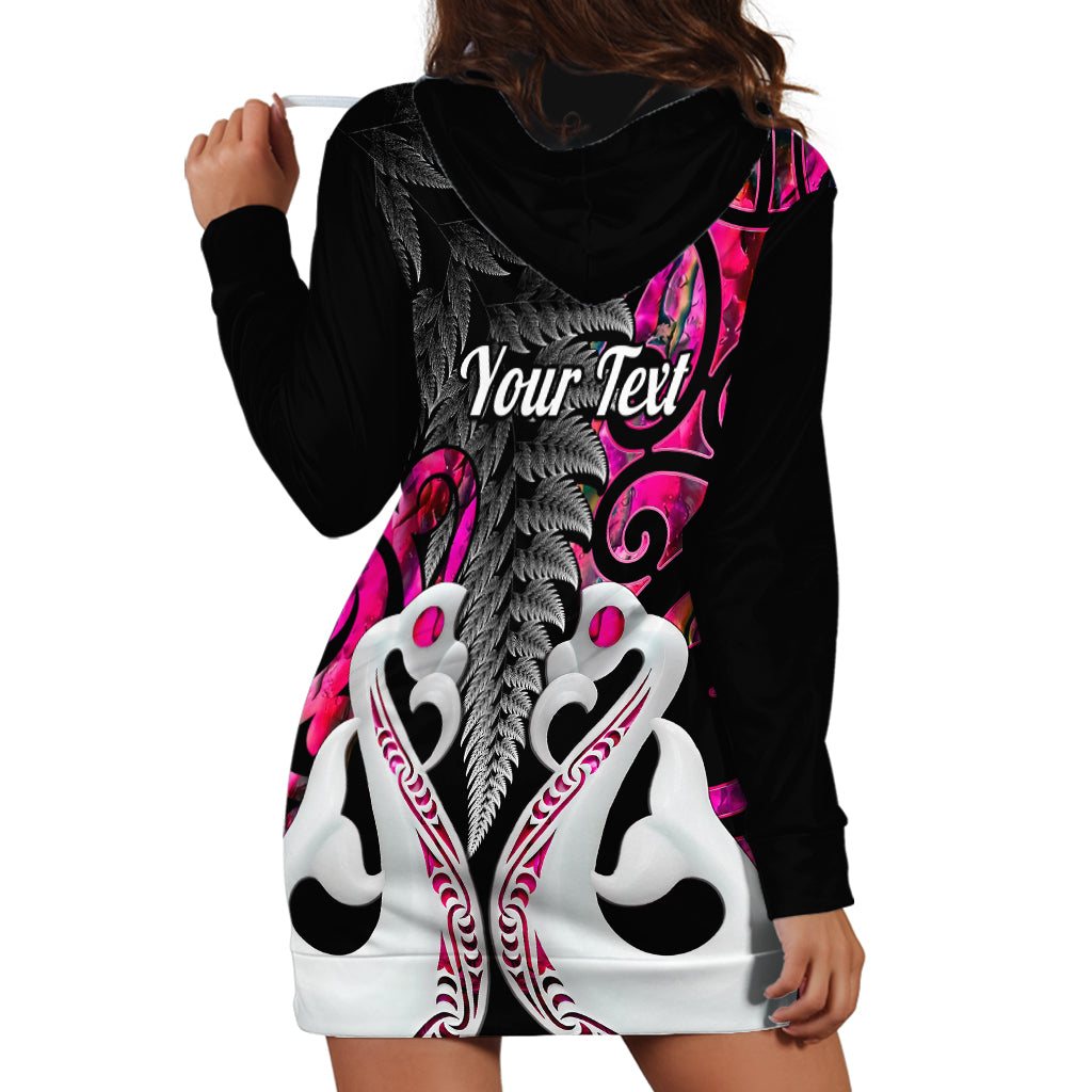 Personalised New Zealand Hoodie Dress Te Manaia Mangopare Maori And Fern Pink Style