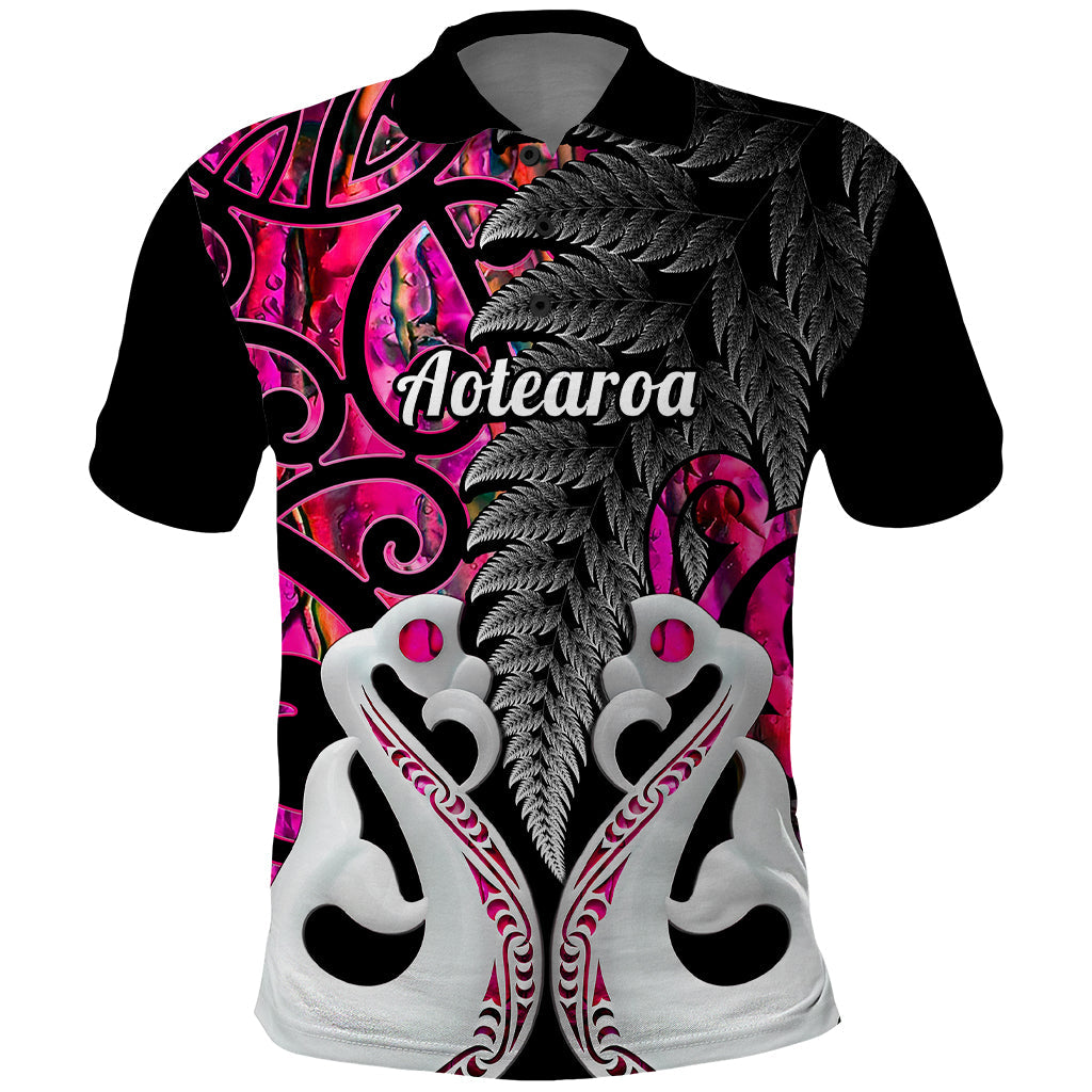 Personalised New Zealand Polo Shirt Te Manaia Mangopare Maori And Fern Pink Style