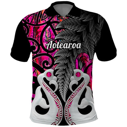 Personalised New Zealand Polo Shirt Te Manaia Mangopare Maori And Fern Pink Style