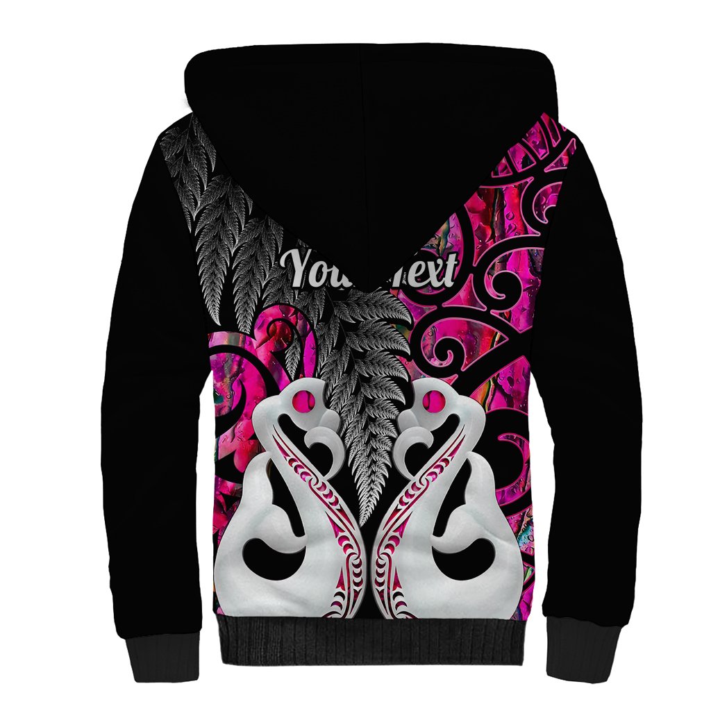 Personalised New Zealand Sherpa Hoodie Te Manaia Mangopare Maori And Fern Pink Style
