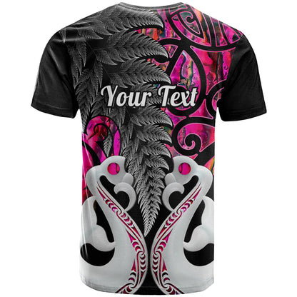 Personalised New Zealand T Shirt Te Manaia Mangopare Maori And Fern Pink Style