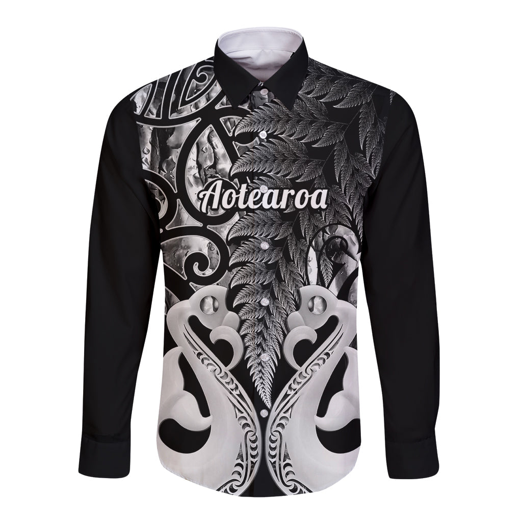 Personalised New Zealand Long Sleeve Button Shirt Te Manaia Mangopare Maori And Fern Black Style