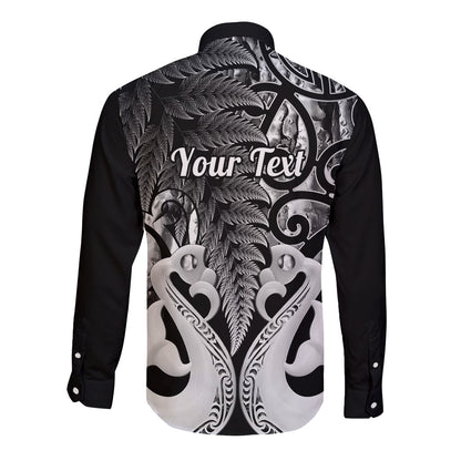 Personalised New Zealand Long Sleeve Button Shirt Te Manaia Mangopare Maori And Fern Black Style