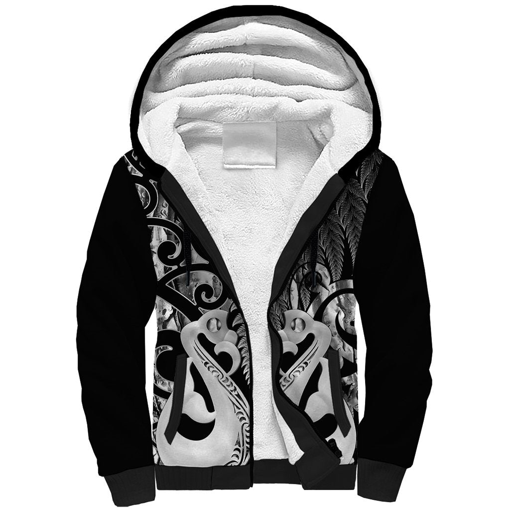 Personalised New Zealand Sherpa Hoodie Te Manaia Mangopare Maori And Fern Black Style