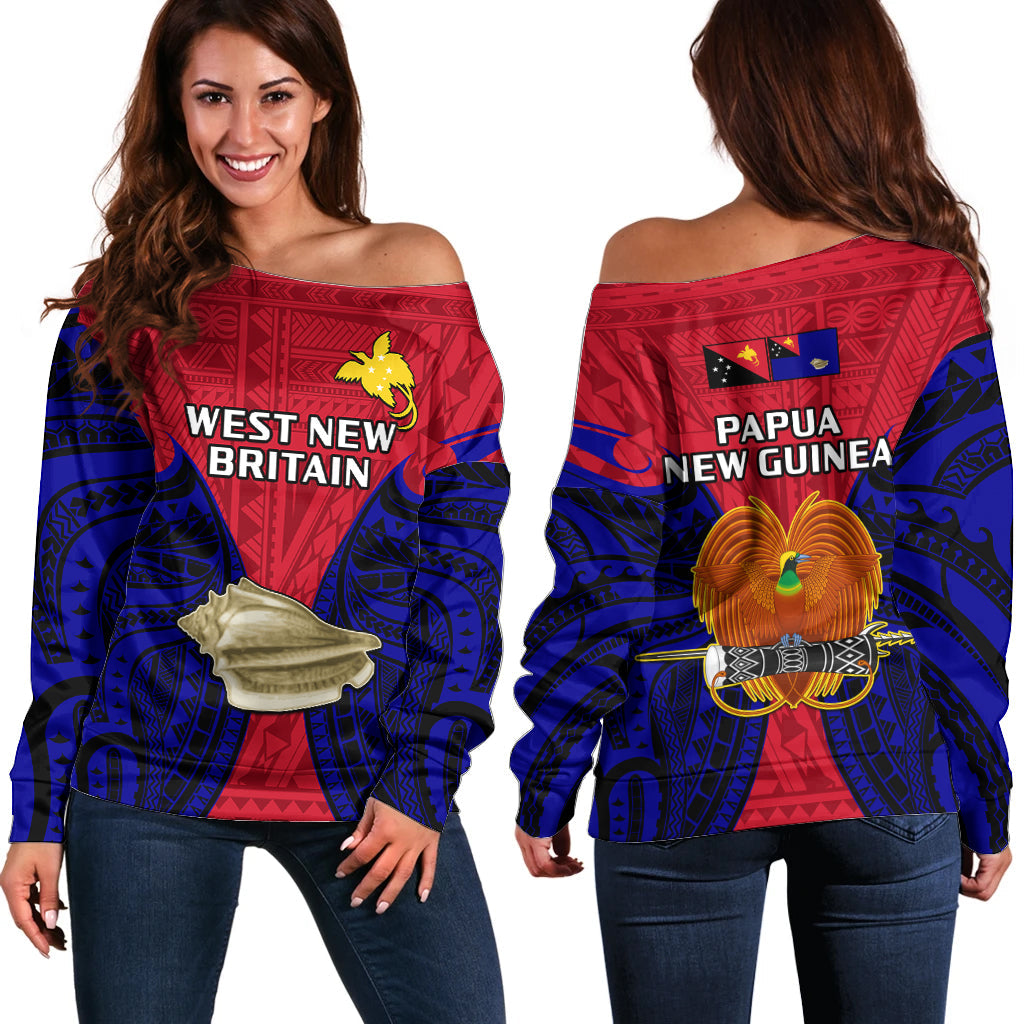 Papua New Guinea Off Shoulder Sweater West New Britain Province Mix Coat Of Arms Polynesian Art