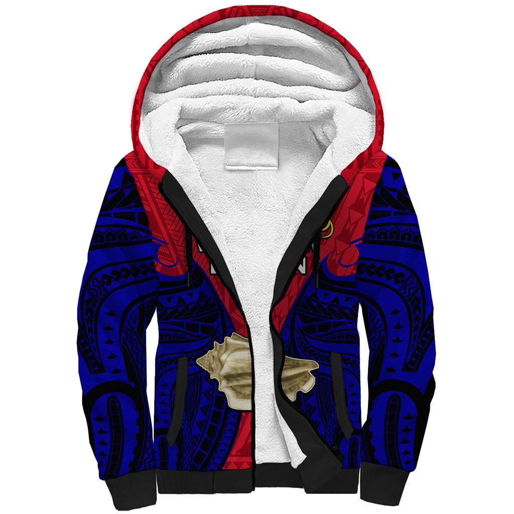Papua New Guinea Sherpa Hoodie West New Britain Province Mix Coat Of Arms Polynesian Art