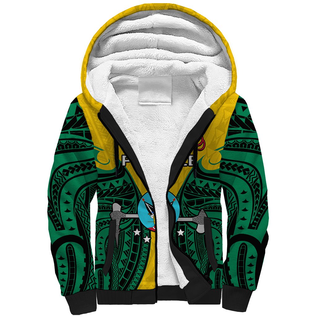 Papua New Guinea Sherpa Hoodie Hela Province Mix Coat Of Arms Polynesian Art