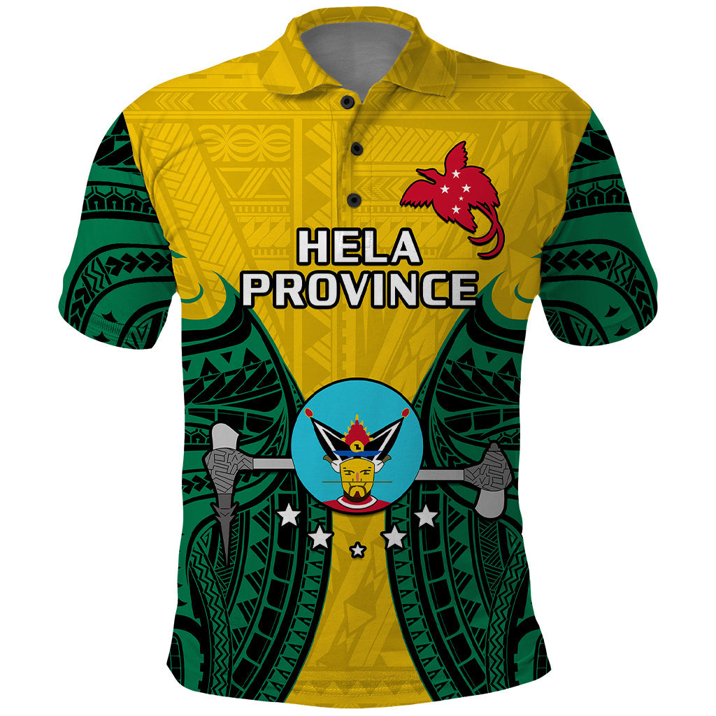 Papua New Guinea Polo Shirt Hela Province Mix Coat Of Arms Polynesian Art