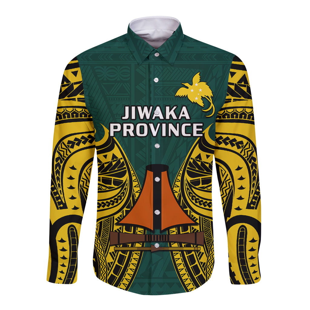 Papua New Guinea Long Sleeve Button Shirt Jiwaka Province Mix Coat Of Arms Polynesian Art