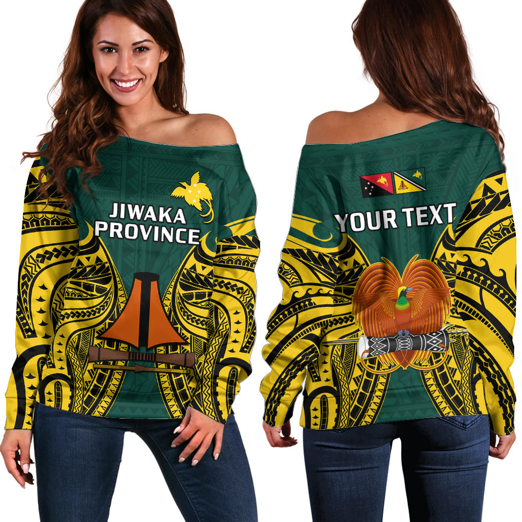 (Custom Personalised) Papua New Guinea Off Shoulder Sweater Jiwaka Province Mix Coat Of Arms Polynesian Art