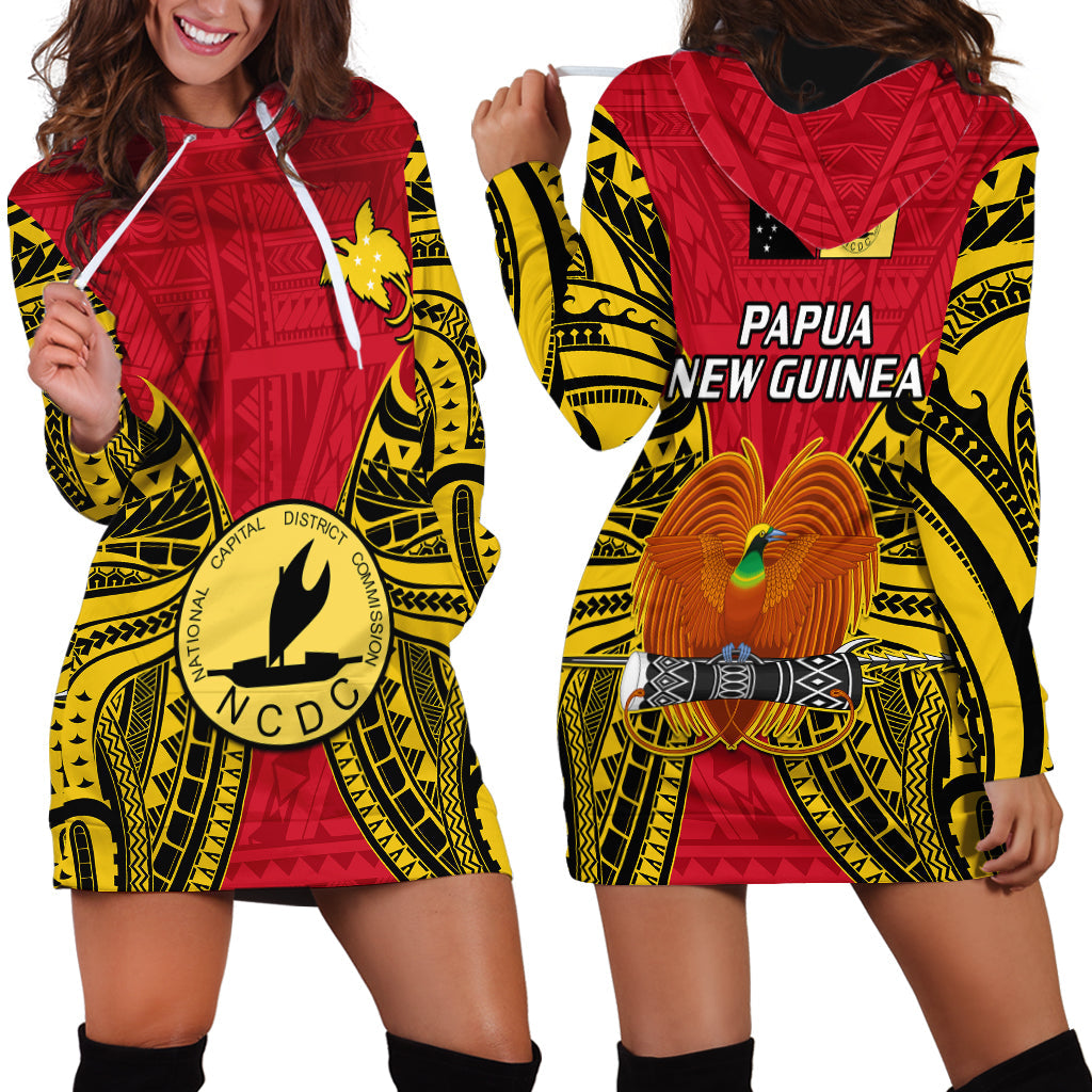 Papua New Guinea Hoodie Dress National Capital District Mix Coat Of Arms Polynesian Art