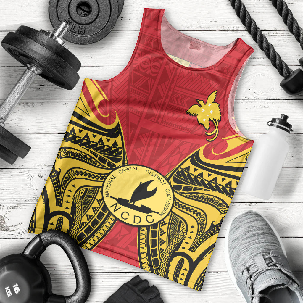 Papua New Guinea Men Tank Top National Capital District Mix Coat Of Arms Polynesian Art