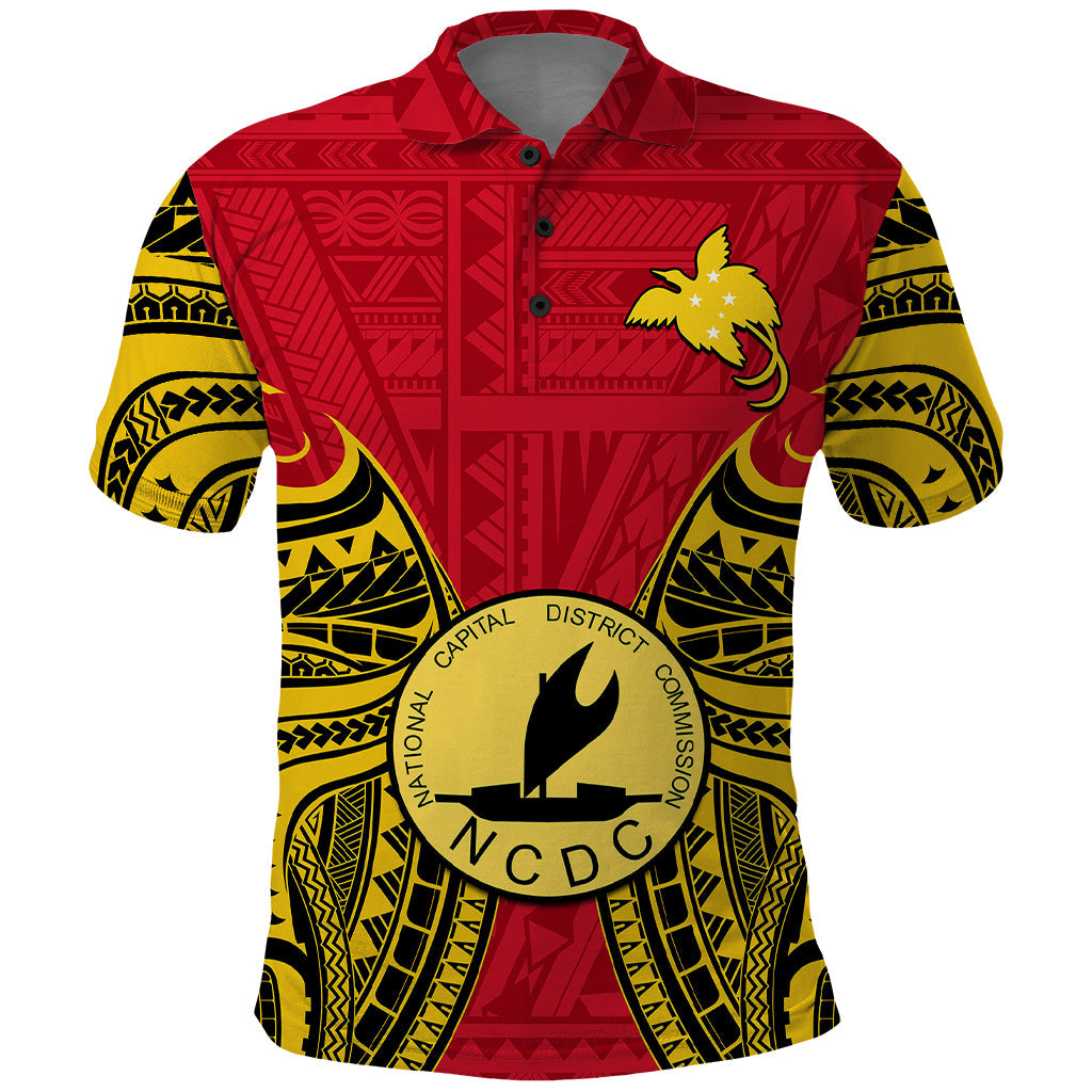 Papua New Guinea Polo Shirt National Capital District Mix Coat Of Arms Polynesian Art