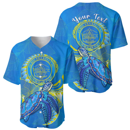(Custom Personalised) Palau Baseball Jersey Hibiscus Turtle Mix Coat Of Arms Blue Version
