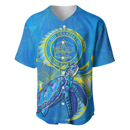 (Custom Personalised) Palau Baseball Jersey Hibiscus Turtle Mix Coat Of Arms Blue Version