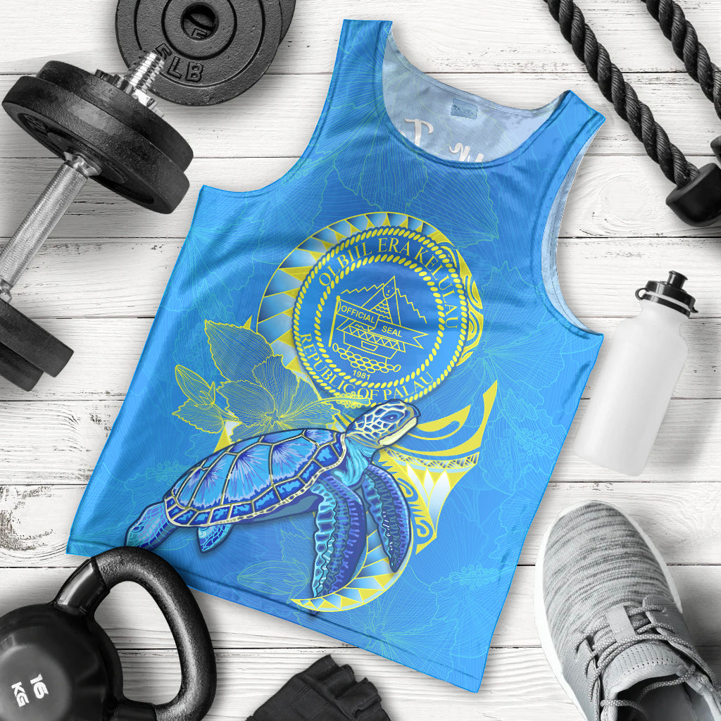 Palau Men Tank Top Hibiscus Turtle Mix Coat Of Arms Blue Version