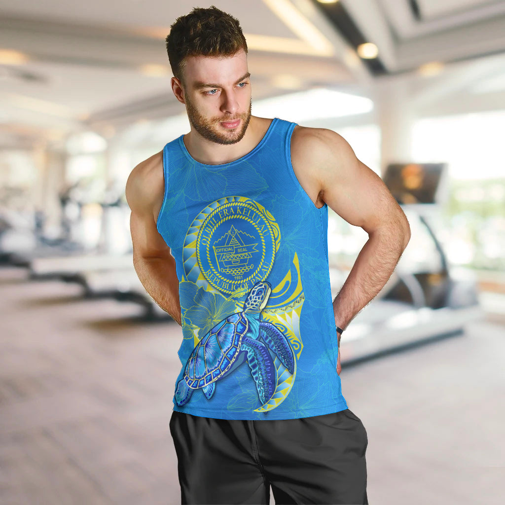 Palau Men Tank Top Hibiscus Turtle Mix Coat Of Arms Blue Version