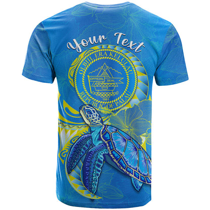 (Custom Personalised) Palau T Shirt Hibiscus Turtle Mix Coat Of Arms Blue Version