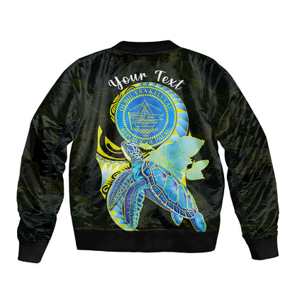 (Custom Personalised) Palau Bomber Jacket Hibiscus Turtle Mix Coat Of Arms Black Version