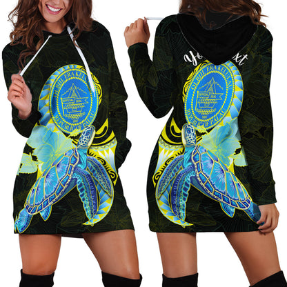 Custom Personalised Palau Hoodie Dress Hibiscus Turtle Mix Coat Of Arms Black Version
