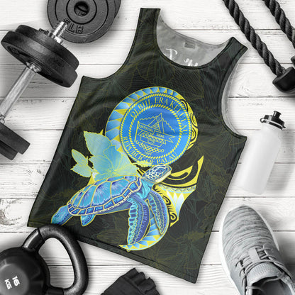 Palau Men Tank Top Hibiscus Turtle Mix Coat Of Arms Black Version